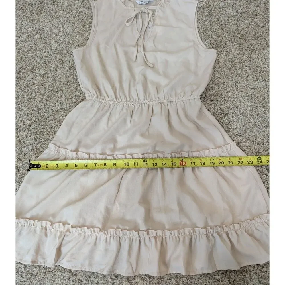 NWT Cupshe Women's Short Sleeveless Dress Ruffle Beige Size Small Beach Swim - Picture 13 of 16